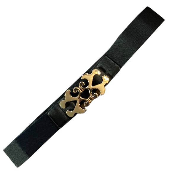 Black Stretch Belt Gold Clasp Buckle Medium - Picture 4 of 4